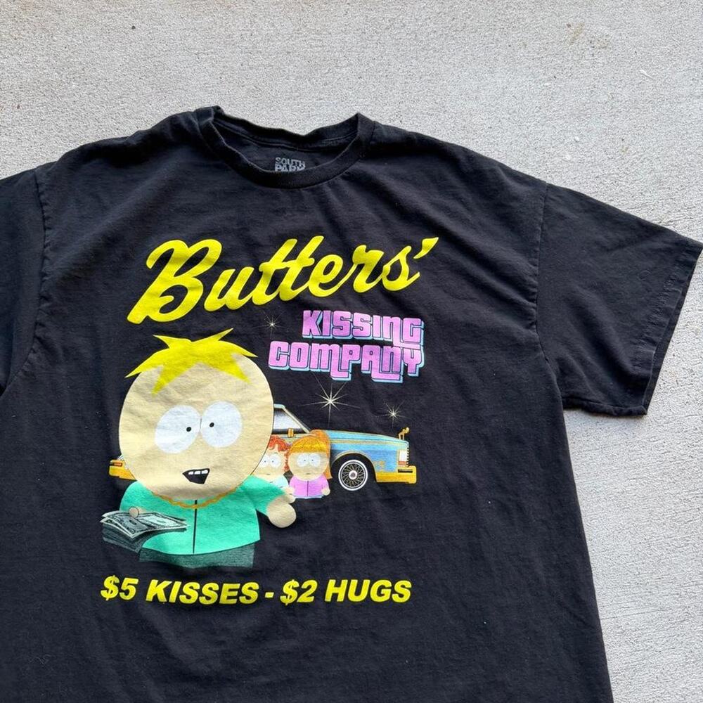 South park butters kissing company black tee y2k comedy XL